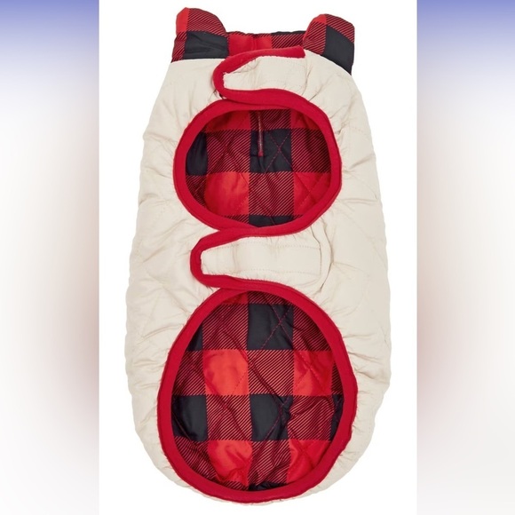 Reversible Quilted Pet Vest in Red/Black Check and Cream - Picture 8 of 11
